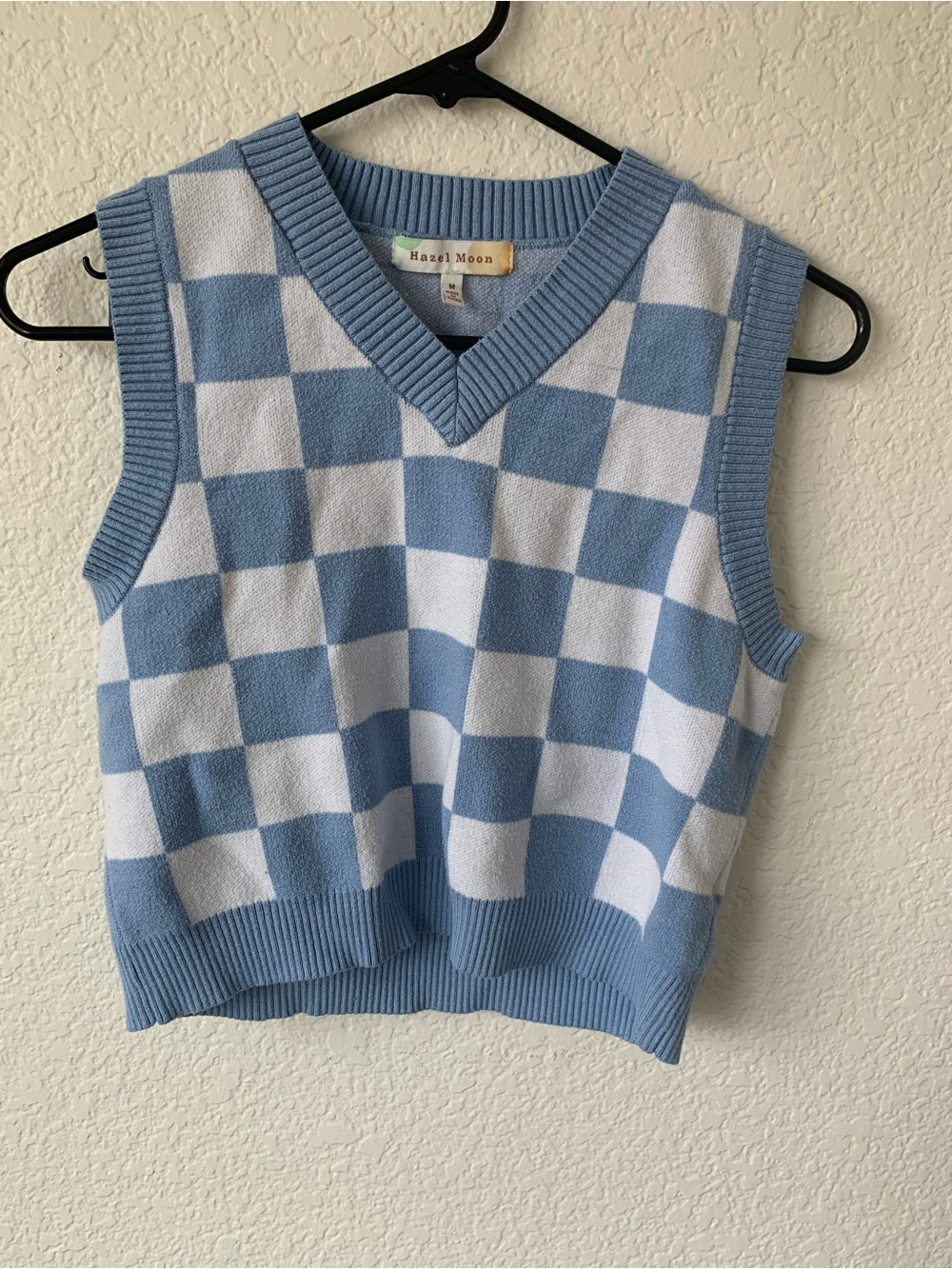 Hazel Moon Light Blue and White Check V-Neck Sweater Tank